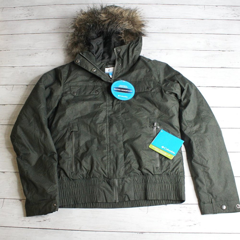 Columbia Women's Winter Jacket Size L Green Faux Fur Hood